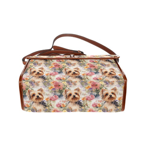 Watercolor Flower Garden Yorkie Waterproof Shoulder Bag-Accessories-Accessories, Bags, Yorkshire Terrier-Black-ONE SIZE-3