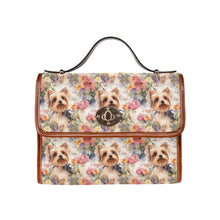 Load image into Gallery viewer, Watercolor Flower Garden Yorkie Waterproof Shoulder Bag-Accessories-Accessories, Bags, Yorkshire Terrier-Black-ONE SIZE-1