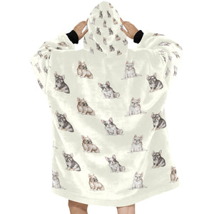 Watercolor French Bulldog Puppies Blanket Hoodie-Blanket-Apparel, Blanket Hoodie, Blankets, Dog Mom Gifts, French Bulldog-13