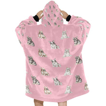 Load image into Gallery viewer, Watercolor French Bulldog Puppies Blanket Hoodie-Blanket-Apparel, Blanket Hoodie, Blankets, Dog Mom Gifts, French Bulldog-16