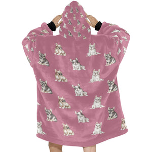 Watercolor French Bulldog Puppies Blanket Hoodie-Blanket-Apparel, Blanket Hoodie, Blankets, Dog Mom Gifts, French Bulldog-19