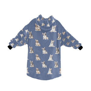 Watercolor French Bulldog Puppies Blanket Hoodie-Blanket-Apparel, Blanket Hoodie, Blankets, Dog Mom Gifts, French Bulldog-24