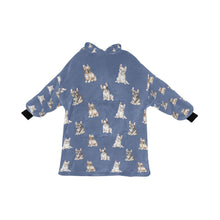 Load image into Gallery viewer, Watercolor French Bulldog Puppies Blanket Hoodie-Blanket-Apparel, Blanket Hoodie, Blankets, Dog Mom Gifts, French Bulldog-Slate Blue-ONE SIZE-23