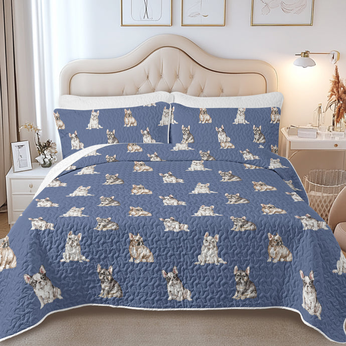 Watercolor French Bulldog Puppies Quilted Bedding Set-Bedding-Bedding,Blankets,Christmas,Home Decor-7