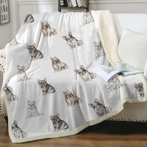 Watercolor French Bulldog Puppies Sherpa Fleece Blanket - 8 Colors-Blanket-Bedding, Blankets, French Bulldog, Home Decor-3