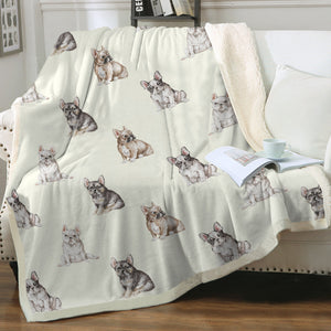 Watercolor French Bulldog Puppies Sherpa Fleece Blanket - 8 Colors-Blanket-Bedding, Blankets, French Bulldog, Home Decor-4