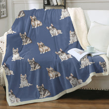 Load image into Gallery viewer, Watercolor French Bulldog Puppies Sherpa Fleece Blanket - 8 Colors-Blanket-Bedding, Blankets, French Bulldog, Home Decor-Cornflower Blue-Single-16