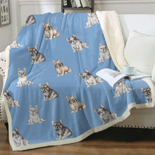 Load image into Gallery viewer, Watercolor French Bulldog Puppies Sherpa Fleece Blanket - 8 Colors-Blanket-Bedding, Blankets, French Bulldog, Home Decor-Sky Blue-Single-15