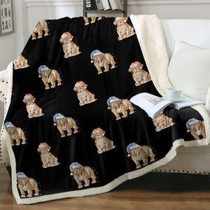 Watercolor French Mastiff Puppies Christmas Fleece Blanket - 8 Colors-Blanket-Bedding, Blankets, Christmas, French Mastiff, Home Decor-Midnight Black-Single-16