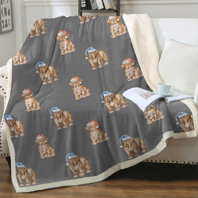 Watercolor French Mastiff Puppies Christmas Fleece Blanket - 8 Colors-Blanket-Bedding, Blankets, Christmas, French Mastiff, Home Decor-1