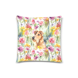 Watercolor Garden Airedale Terrier Throw Pillow Cover-White3-ONESIZE-1