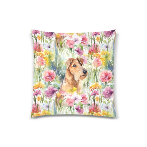 Watercolor Garden Airedale Terrier Throw Pillow Cover-White3-ONESIZE-2