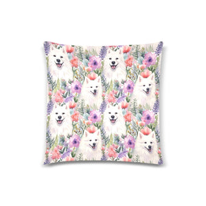 Watercolor Garden American Eskimo Dogs Throw Pillow Cover-Cushion Cover-American Eskimo Dog, Home Decor, Pillows-White-ONESIZE-1