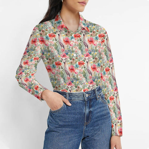 Watercolor Garden Fawn Greyhound / Whippet Women's Shirt-Apparel-Apparel, Greyhound, Shirt, Whippet-4