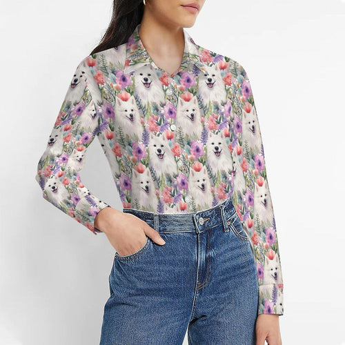 Watercolor Garden Samoyeds Women's Shirt-Apparel-Apparel, Samoyed, Shirt-3