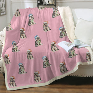 Watercolor German Shepherds Puppies Christmas Fleece Blanket - 8 Colors-Blanket-Bedding, Blankets, Christmas, German Shepherd, Home Decor-16