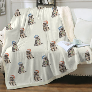 Watercolor German Shepherds Puppies Christmas Fleece Blanket - 8 Colors-Blanket-Bedding, Blankets, Christmas, German Shepherd, Home Decor-Ivory Cream-Single-15