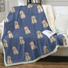 Load image into Gallery viewer, Watercolor Golden Retriever Puppies Christmas Fleece Blanket - 8 Colors-Blanket-Bedding, Blankets, Christmas, Golden Retriever, Home Decor-Cornflower Blue-Single-7