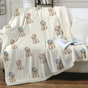 Watercolor Golden Retriever Puppies Christmas Fleece Blanket - 8 Colors-Blanket-Bedding, Blankets, Christmas, Golden Retriever, Home Decor-Ivory Cream-Single-17