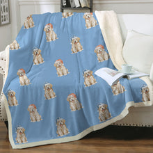 Load image into Gallery viewer, Watercolor Golden Retriever Puppies Christmas Fleece Blanket - 8 Colors-Blanket-Bedding, Blankets, Christmas, Golden Retriever, Home Decor-Sky Blue-Single-20