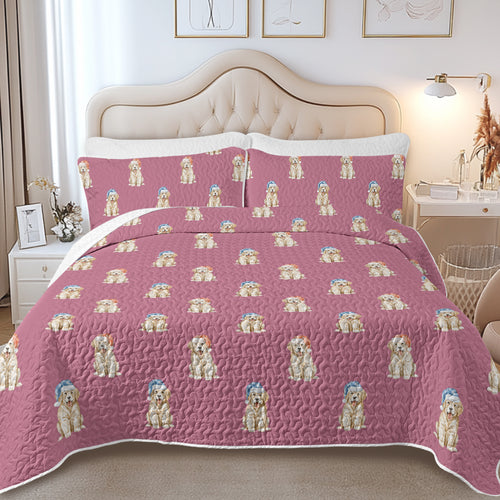 Watercolor Golden Retriever Puppies Quilted Bedding Set-Bedding-Bedding,Blankets,Christmas,Home Decor-8
