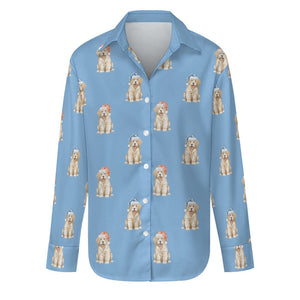 Watercolor Golden Retriever Puppies Women's Shirt-Apparel-Apparel, Dog Mom Gifts, Golden Retriever, Shirt-Sky Blue-S-24