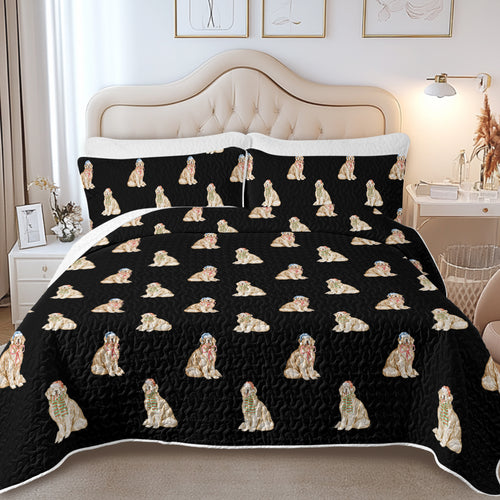 Watercolor Golden Retrievers Christmas Quilted Bedding Set-Bedding-Bedding,Blankets,Christmas,Home Decor-5