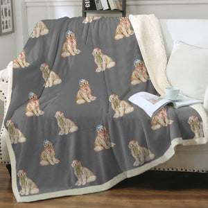 Watercolor Golden Retrievers Christmas Sherpa Fleece Blanket - 8 Colors-Blanket-Bedding, Blankets, Christmas, Golden Retriever, Home Decor-Parisian Gray-Single-21