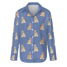 Load image into Gallery viewer, Watercolor Golden Retrievers Christmas Women&#39;s Shirt-Apparel-Apparel, Dog Mom Gifts, Golden Retriever, Shirt-Slate Blue-S-26