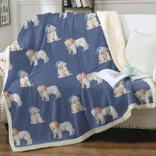 Load image into Gallery viewer, Watercolor Great Pyrenees Puppies Christmas Fleece Blanket - 8 Colors-Blanket-Bedding, Blankets, Christmas, Great Pyrenees, Home Decor-Cornflower Blue-Single-19