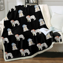 Load image into Gallery viewer, Watercolor Great Pyrenees Puppies Christmas Fleece Blanket - 8 Colors-Blanket-Bedding, Blankets, Christmas, Great Pyrenees, Home Decor-Midnight Black-Single-22