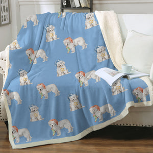 Watercolor Great Pyrenees Puppies Christmas Fleece Blanket - 8 Colors-Blanket-Bedding, Blankets, Christmas, Great Pyrenees, Home Decor-Sky Blue-Single-4