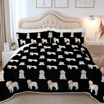 Watercolor Great Pyrenees Puppies Christmas Quilted Bedding Set-Bedding-Bedding,Blankets,Christmas,Home Decor-10