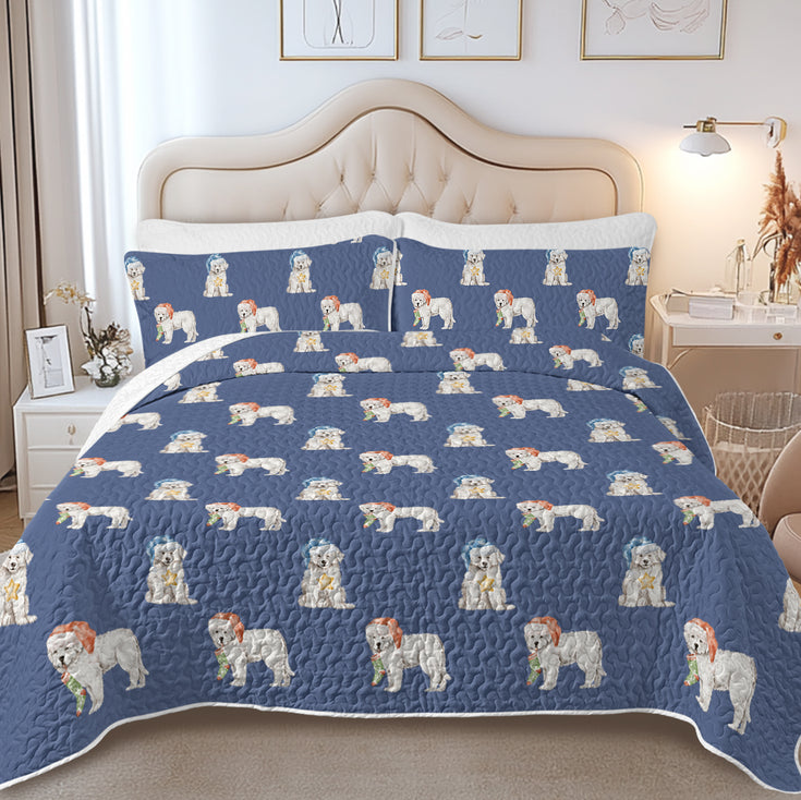 Watercolor Great Pyrenees Puppies Christmas Quilted Bedding Set-Bedding-Bedding,Blankets,Christmas,Home Decor-12