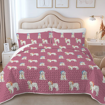Watercolor Great Pyrenees Puppies Christmas Quilted Bedding Set-Bedding-Bedding,Blankets,Christmas,Home Decor-13