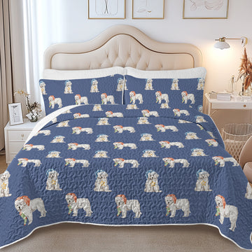 Watercolor Great Pyrenees Puppies Christmas Quilted Bedding Set-Bedding-Bedding,Blankets,Christmas,Home Decor-7