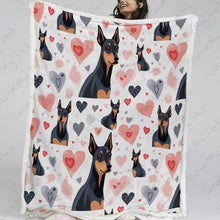 Load image into Gallery viewer, Watercolor Hearts and Doberman Love Soft Warm Fleece Blanket-Blanket-Blankets, Doberman, Home Decor-13