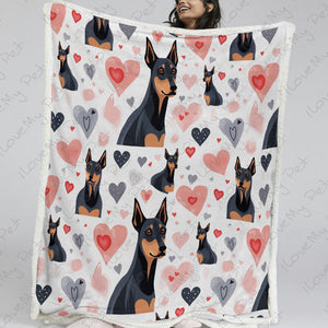 Watercolor Hearts and Doberman Love Soft Warm Fleece Blanket-Blanket-Blankets, Doberman, Home Decor-13
