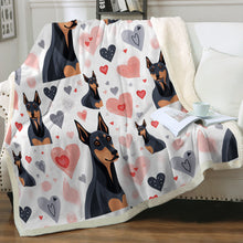 Load image into Gallery viewer, Watercolor Hearts and Doberman Love Soft Warm Fleece Blanket-Blanket-Blankets, Doberman, Home Decor-14