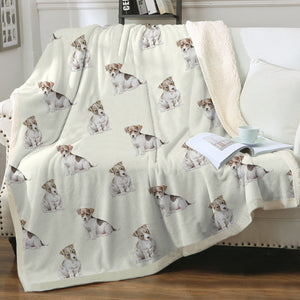 Watercolor Jack Russell Terrier Puppies Fleece Blanket - 8 Colors-Blanket-Bedding, Blankets, Home Decor, Jack Russell Terrier-Ivory Cream-Single-18