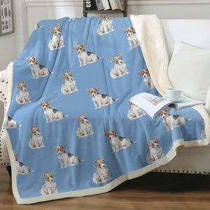 Watercolor Jack Russell Terrier Puppies Fleece Blanket - 8 Colors-Blanket-Bedding, Blankets, Home Decor, Jack Russell Terrier-Sky Blue-Single-19