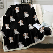 Load image into Gallery viewer, Watercolor King Charles Spaniel Puppies Fleece Blanket - 8 Colors-Blanket-Bedding, Blankets, Cavalier King Charles Spaniel, Home Decor-7