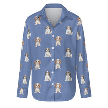 Load image into Gallery viewer, Watercolor King Charles Spaniel Puppies Women's Shirt-Apparel-Apparel, Cavalier King Charles Spaniel, Dog Mom Gifts, Shirt-S-CornflowerBlue-21