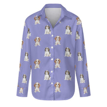 Load image into Gallery viewer, Watercolor King Charles Spaniel Puppies Women's Shirt-Apparel-Apparel, Cavalier King Charles Spaniel, Dog Mom Gifts, Shirt-S-CornflowerBlue_1-33