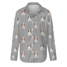 Load image into Gallery viewer, Watercolor King Charles Spaniel Puppies Women&#39;s Shirt-Apparel-Apparel, Cavalier King Charles Spaniel, Dog Mom Gifts, Shirt-S-DarkGray-36