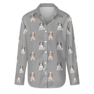 Watercolor King Charles Spaniel Puppies Women's Shirt-Apparel-Apparel, Cavalier King Charles Spaniel, Dog Mom Gifts, Shirt-S-DarkGray-36