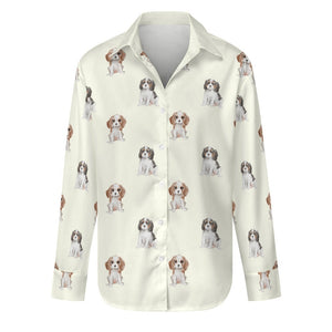 Watercolor King Charles Spaniel Puppies Women's Shirt-Apparel-Apparel, Cavalier King Charles Spaniel, Dog Mom Gifts, Shirt-S-Ivory-1