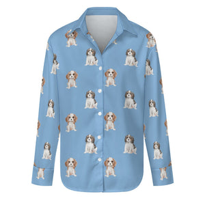 Watercolor King Charles Spaniel Puppies Women's Shirt-Apparel-Apparel, Cavalier King Charles Spaniel, Dog Mom Gifts, Shirt-S-LightSkyBlue-16