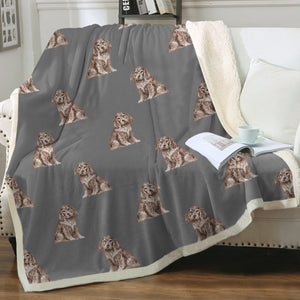 Watercolor Liver Cocker Spaniels Sherpa Fleece Blanket - 8 Colors-Blanket-Bedding, Blankets, Cocker Spaniel, Home Decor-11