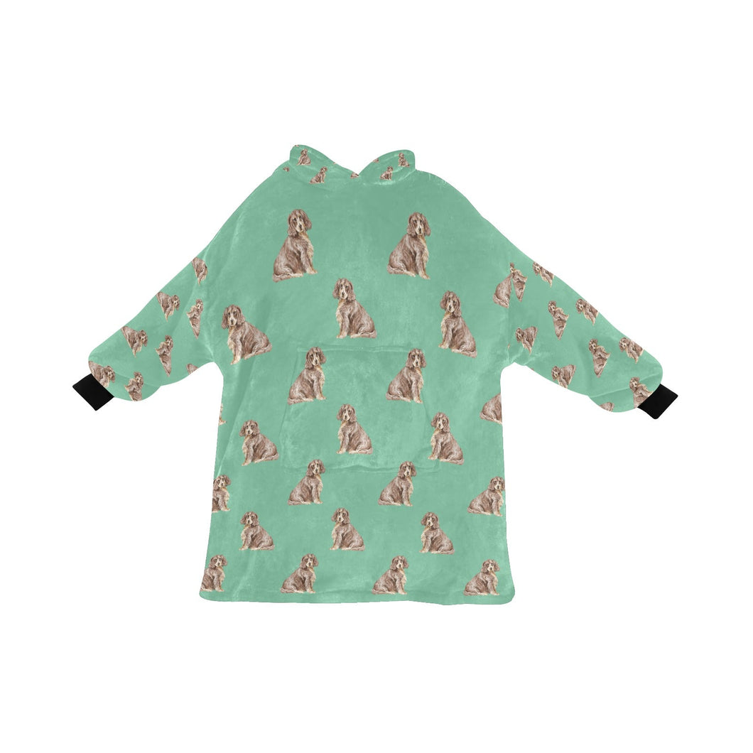 Watercolor Liver Tan Cocker Spaniels Blanket Hoodie-Blanket-Apparel, Blanket Hoodie, Blankets, Cocker Spaniel, Dog Mom Gifts-Mint Green-ONE SIZE-25